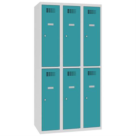 Schließfachschrank WEMO, 3x2 Abteile, 900x500x1800 mm, Türfarbe Türkisblau RAL5018, Zylinderschloss - Malow