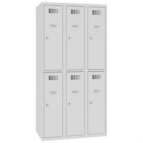 Schließfachschrank WEMO, 3x2 Abteile, 900x500x1800 mm, Türfarbe grau RAL7035, Zylinderschloss - Malow