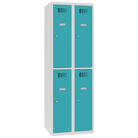 Schließfachschrank WEMO, 2x2 Abteile, 600x500x1800 mm, Türfarbe Türkisblau RAL5018, Drehriegelverschluss - Malow