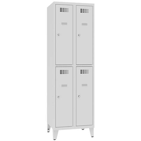 Schließfachschrank WEMO, 2x2 Abteile, 600x500x1940 mm, mit Füßen, Türfarbe grau RAL7035, Drehriegelverschluss - Malow