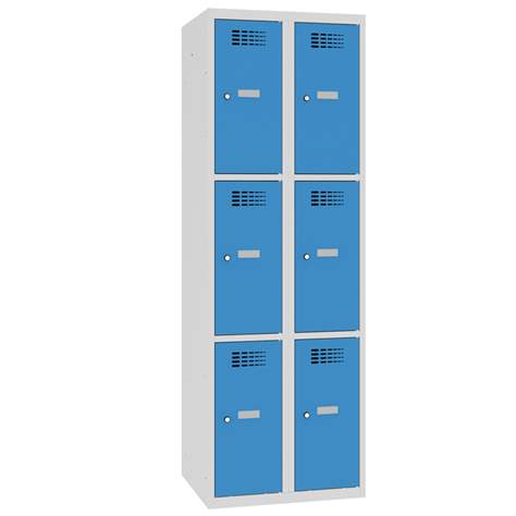 Schließfachschrank WEMO, 2x3 Abteile, 600x500x1800 mm, Türfarbe blau RAL5012, Drehriegelverschluss - Malow