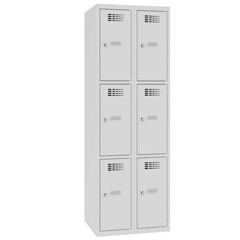 Schließfachschrank WEMO, 2x3 Abteile, 600x500x1800 mm, Türfarbe grau RAL7035, Drehriegelverschluss - Malow