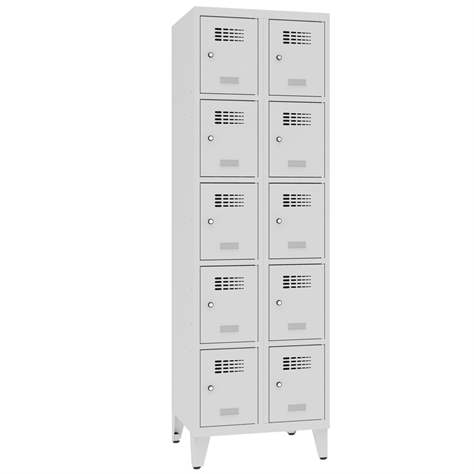 Schließfachschrank WEMO, 2x5 Abteile, 600x500x1940 mm, mit Füßen, Türfarbe grau RAL7035, Zylinderschloss - Malow