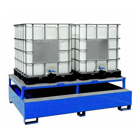 Auffangwanne, Grossvolumen 1000 l mit Abfüllaufsatz, Stahl lackiert, 2300 x 1500 x 650 mm.