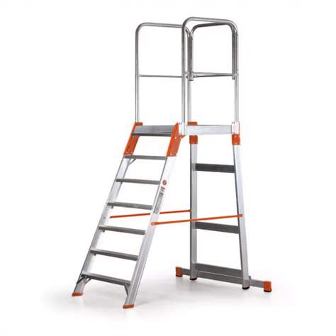 Scară cu platformă staționare și trepte pe o parte, înălțime 1470 mm, 7 fuscele/trepte - Alve