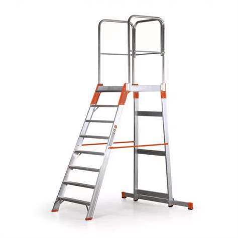 Scară cu platformă staționare și trepte pe o parte, înălțime 1680 mm, 8 fuscele/trepte - Alve