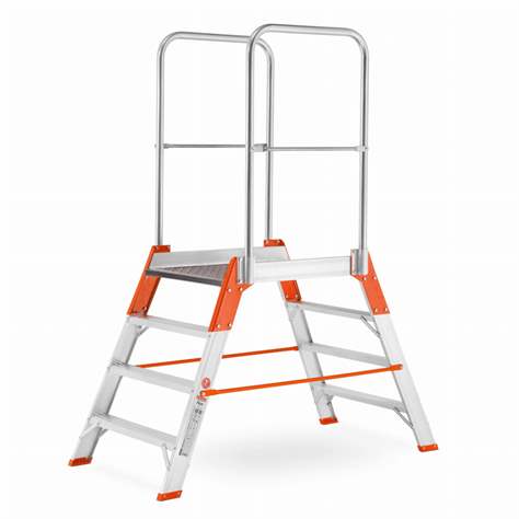 Scară punte cu trepte pe 2 părți - scară platformă staționare cu trepte pe ambele părți, înălțime 840 mm, 4 fuscele/trepte - Alve