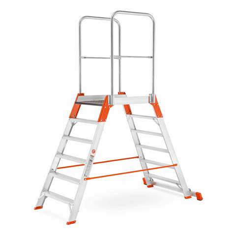 Scară punte cu trepte pe 2 părți - scară platformă staționare cu trepte pe ambele părți, înălțime 1260 mm, 6 fuscele/trepte - Alve