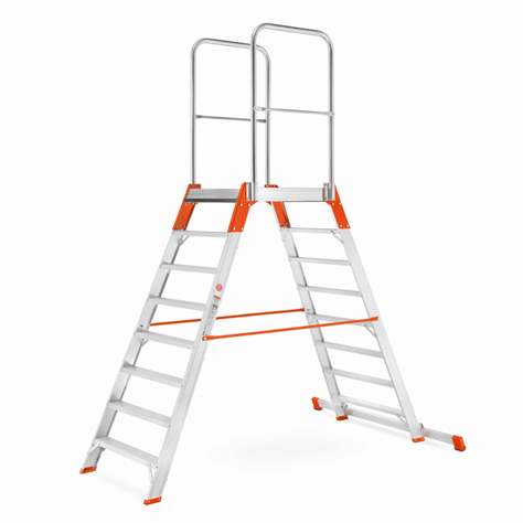 Scară punte cu trepte pe 2 părți - scară platformă staționare cu trepte pe ambele părți, înălțime 1680 mm, 8 fuscele/trepte - Alve