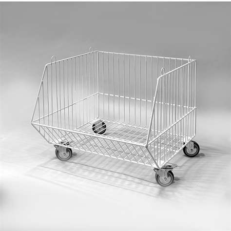 Stapelkorb mit Rollen 75 mm, Breite 450 mm, weisse Lackierung