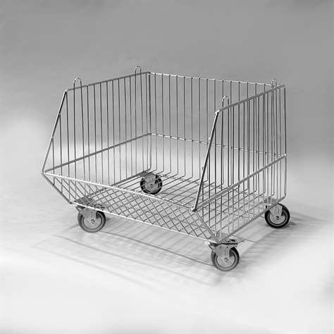 Stapelkorb mit Rollen 75 mm, Breite 450 mm, verzinkt-chromatiert