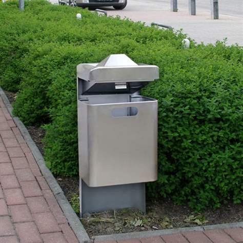 Coș gunoi ”Pyramide”, volum 35 l, cu scrumieră, cu prindere în beton, oțel galvanizat