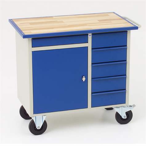 Cărucior de atelier 1077x591x920 mm, capacitate portantă 500 kg, 6 sertare, 1 dulap cu poliță