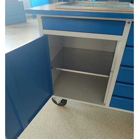 Cărucior de atelier cu panou perforat extensibil, 1077x665x920 mm, capacitate portantă 500 kg, 6 sertare, 1 dulap cu poliță - imagine2