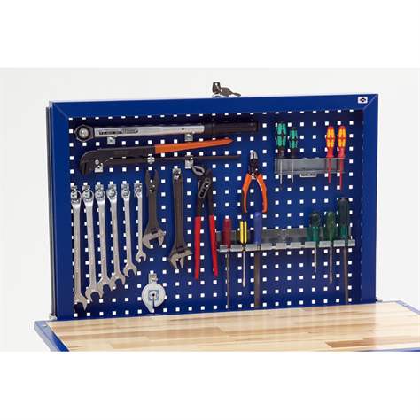 Cărucior de atelier cu panou perforat extensibil, 1077x665x920 mm, capacitate portantă 500 kg, 6 sertare, 1 dulap cu poliță - imagine5