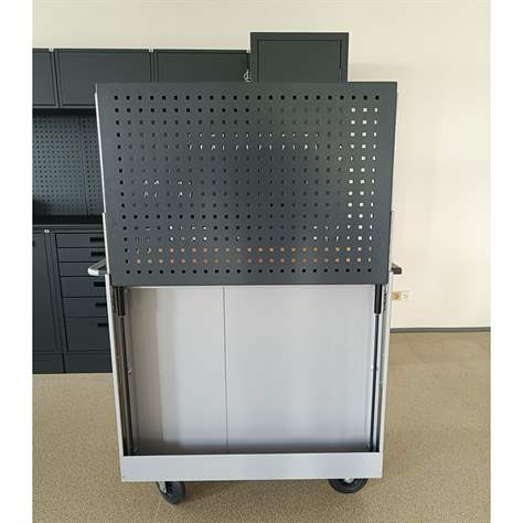 Cărucior de atelier cu panou perforat extensibil, 1077x665x920 mm, capacitate portantă 500 kg, 6 sertare, 1 dulap cu poliță - imagine6
