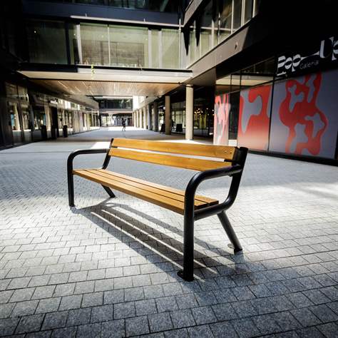 Parkbank Boston, Stahlrohrkonstruktion mit Massivholzleisten Farbton Pinie, Länge 1,86 m - Bild2