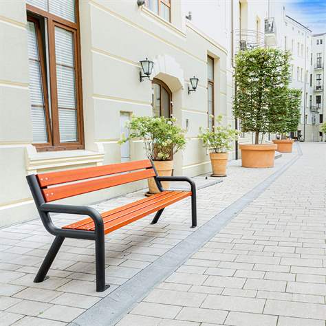 Parkbank Boston, Stahlrohrkonstruktion mit Massivholzleisten Farbton Pinie, Länge 1,86 m - Bild4