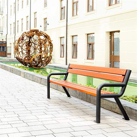 Parkbank Boston, Stahlrohrkonstruktion mit Massivholzleisten Farbton Pinie, Länge 1,86 m - Bild5