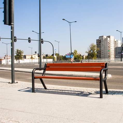 Parkbank Boston, Stahlrohrkonstruktion mit Massivholzleisten Farbton Mahagoni, Länge 1,86 m - Bild3