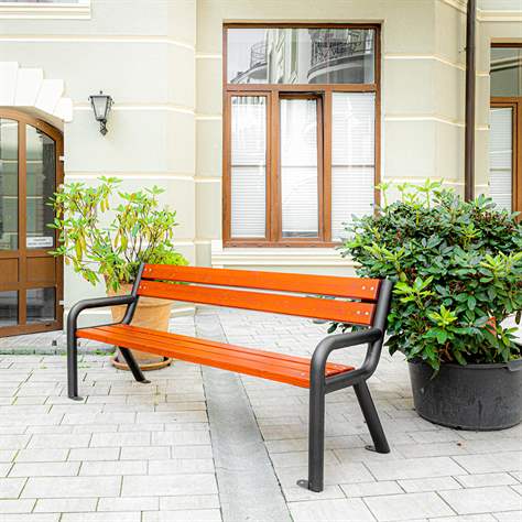 Parkbank Boston, Stahlrohrkonstruktion mit Massivholzleisten Farbton Mahagoni, Länge 1,86 m - Bild4