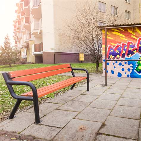 Parkbank Boston, Stahlrohrkonstruktion mit Massivholzleisten Farbton Mahagoni, Länge 1,86 m - Bild6