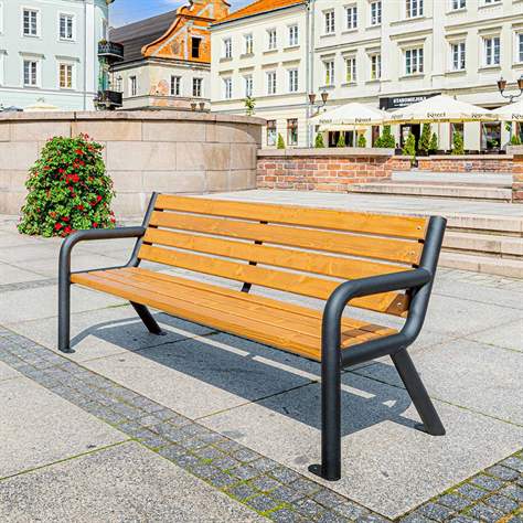 Parkbank Boston 2, Stahlrohrkonstruktion mit Massivholzleisten Farbton Teak, Länge 1,86 m