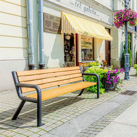 Parkbank Boston 2, Stahlrohrkonstruktion mit Massivholzleisten Farbton Teak, Länge 1,86 m - Bild2