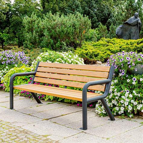 Parkbank Boston 2, Stahlrohrkonstruktion mit Massivholzleisten Farbton Teak, Länge 1,86 m - Bild3