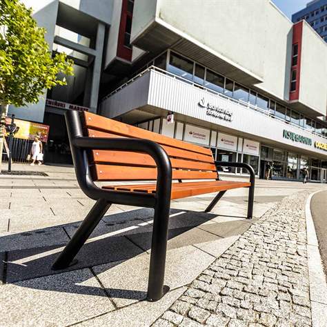 Parkbank Boston 2, Stahlrohrkonstruktion mit Massivholzleisten Farbton Mahagoni, Länge 1,86 m - Bild4