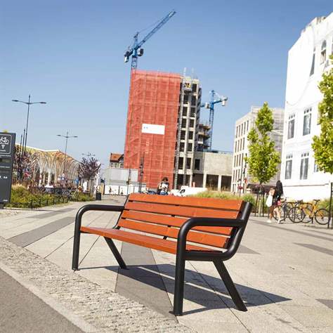 Parkbank Boston 2, Stahlrohrkonstruktion mit Massivholzleisten Farbton Mahagoni, Länge 1,86 m - Bild5