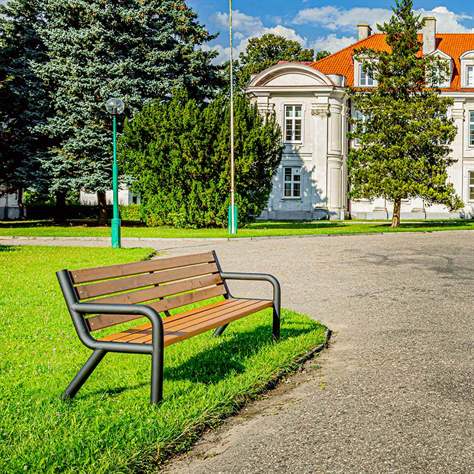 Parkbank Boston 2, Stahlrohrkonstruktion mit Massivholzleisten Farbton Palisander, Länge 1,86 m - Bild4