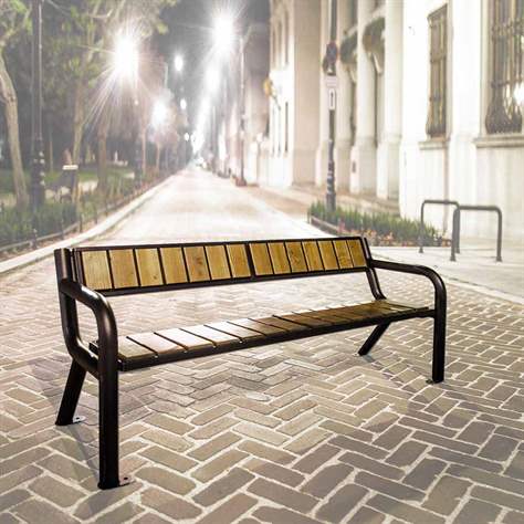 Parkbank Tampa, Stahlkonstruktion mit Massivholzleisten Farbton Teak, Länge 1,75 m