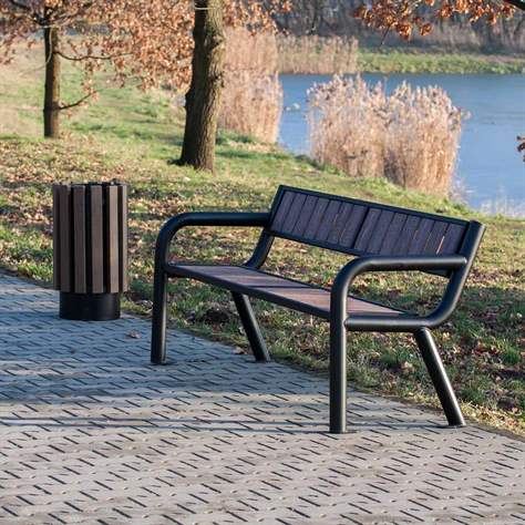 Parkbank Tampa, Stahlkonstruktion mit Kunststoffleisten, Farbe grau, Länge 1,75 m - Bild3