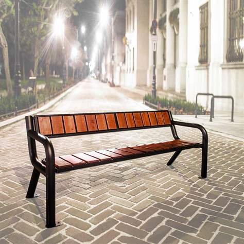 Parkbank Tampa, Stahlkonstruktion mit Massivholzleisten Farbton Mahagoni, Länge 1,75 m