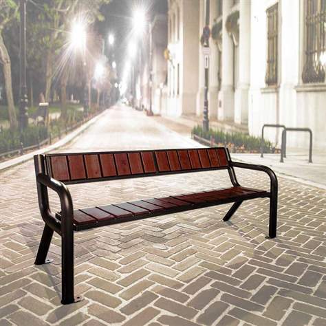 Parkbank Tampa, Stahlkonstruktion mit Massivholzleisten Farbton Palisander, Länge 1,75 m