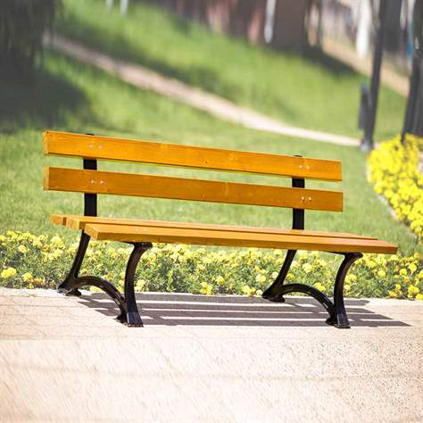 Parkbank Berlin, Gussgestell mit Massivholzleisten Farbton Teak, Länge 1,7 m