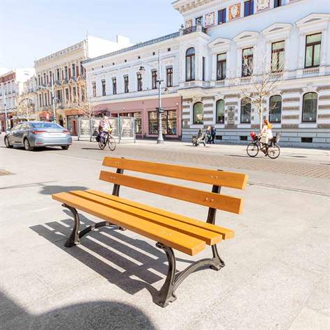 Parkbank Berlin, Gussgestell mit Massivholzleisten Farbton Teak, Länge 1,7 m - Bild2