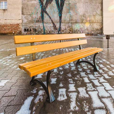 Parkbank Berlin, Gussgestell mit Massivholzleisten Farbton Teak, Länge 1,7 m - Bild3