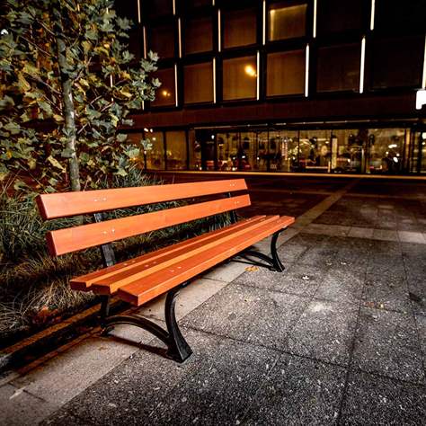 Parkbank Berlin, Gussgestell mit Massivholzleisten Farbton Mahagoni, Länge 1,7 m - Bild3