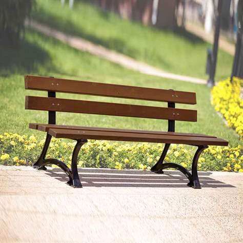 Parkbank Berlin, Gussgestell mit Massivholzleisten Farbton Palisander, Länge 1,7 m
