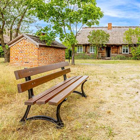 Parkbank Berlin, Gussgestell mit Massivholzleisten Farbton Palisander, Länge 1,7 m - Bild2