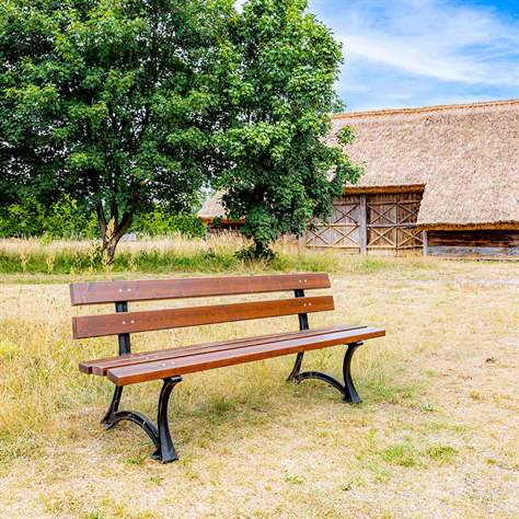 Parkbank Berlin, Gussgestell mit Massivholzleisten Farbton Palisander, Länge 1,7 m - Bild3