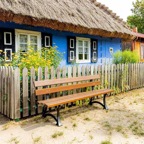 Parkbank Berlin, Gussgestell mit Massivholzleisten Farbton Palisander, Länge 1,7 m - Bild4