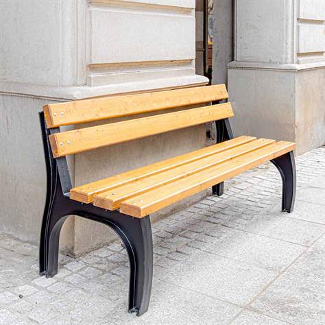 Parkbank Bonn, Gussgestell mit Massivholzleisten Farbton Teak, Länge 1,7 m