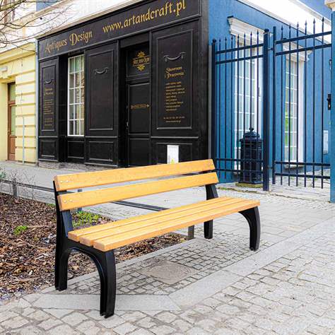 Parkbank Bonn, Gussgestell mit Massivholzleisten Farbton Mahagoni, Länge 1,7 m - Bild2