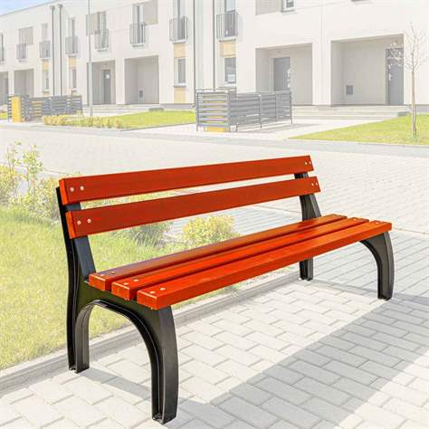 Parkbank Bonn, Gussgestell mit Massivholzleisten Farbton Mahagoni, Länge 1,7 m