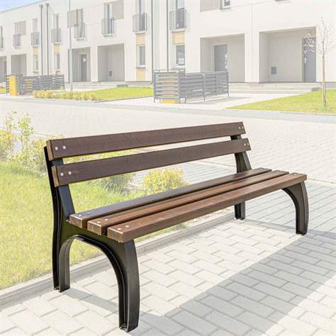 Parkbank Bonn, Gussgestell mit Massivholzleisten Farbton Palisander, Länge 1,7 m