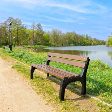 Parkbank Bonn, Gussgestell mit Massivholzleisten Farbton Palisander, Länge 1,7 m - Bild5