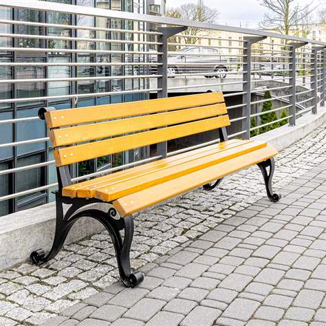 Parkbank Milano, Gussgestell mit Massivholzleisten Farbton Teak, Länge 1,7 m